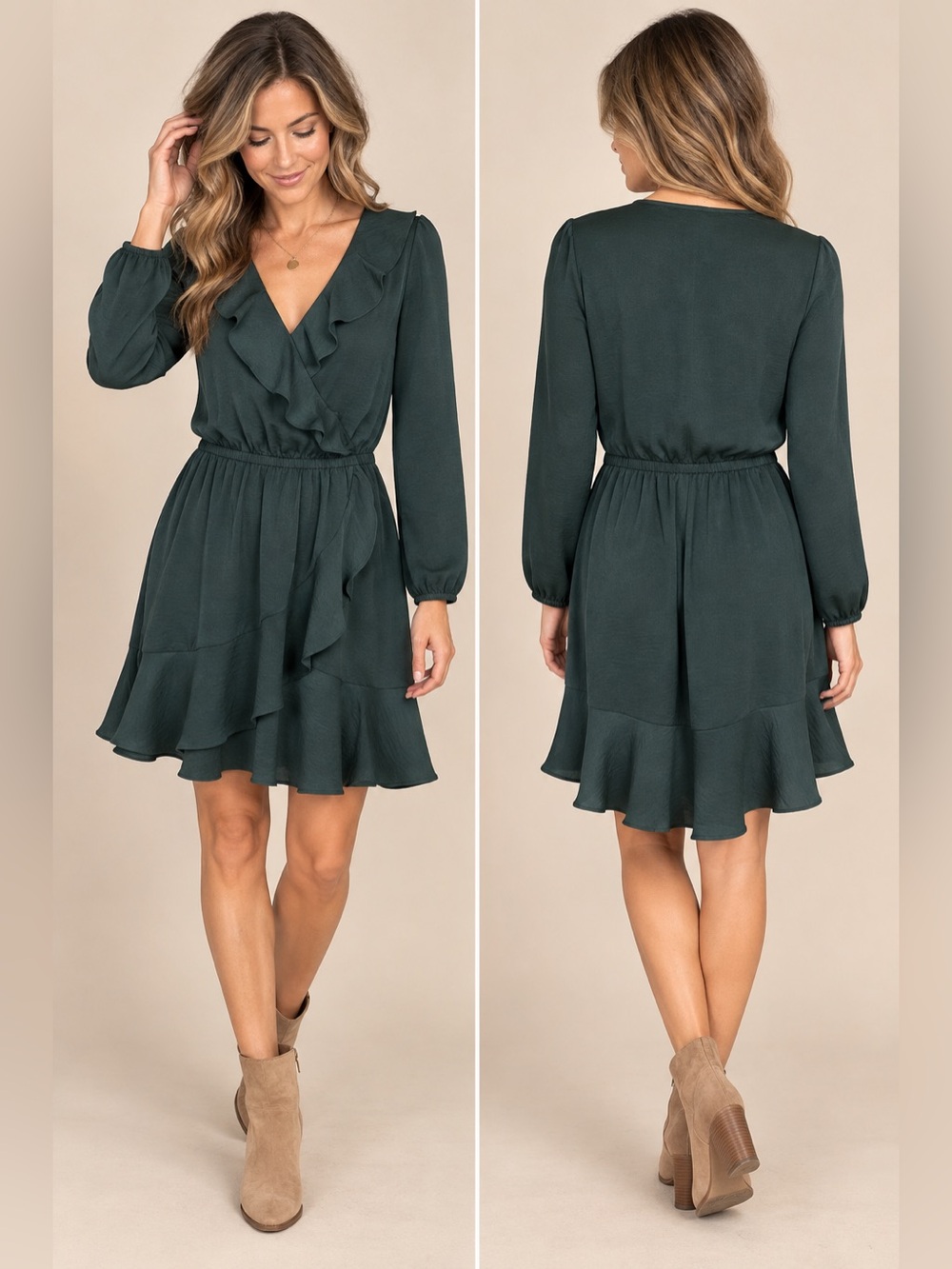Express Romantic Ruffle Wrap Dress
Green Size Small